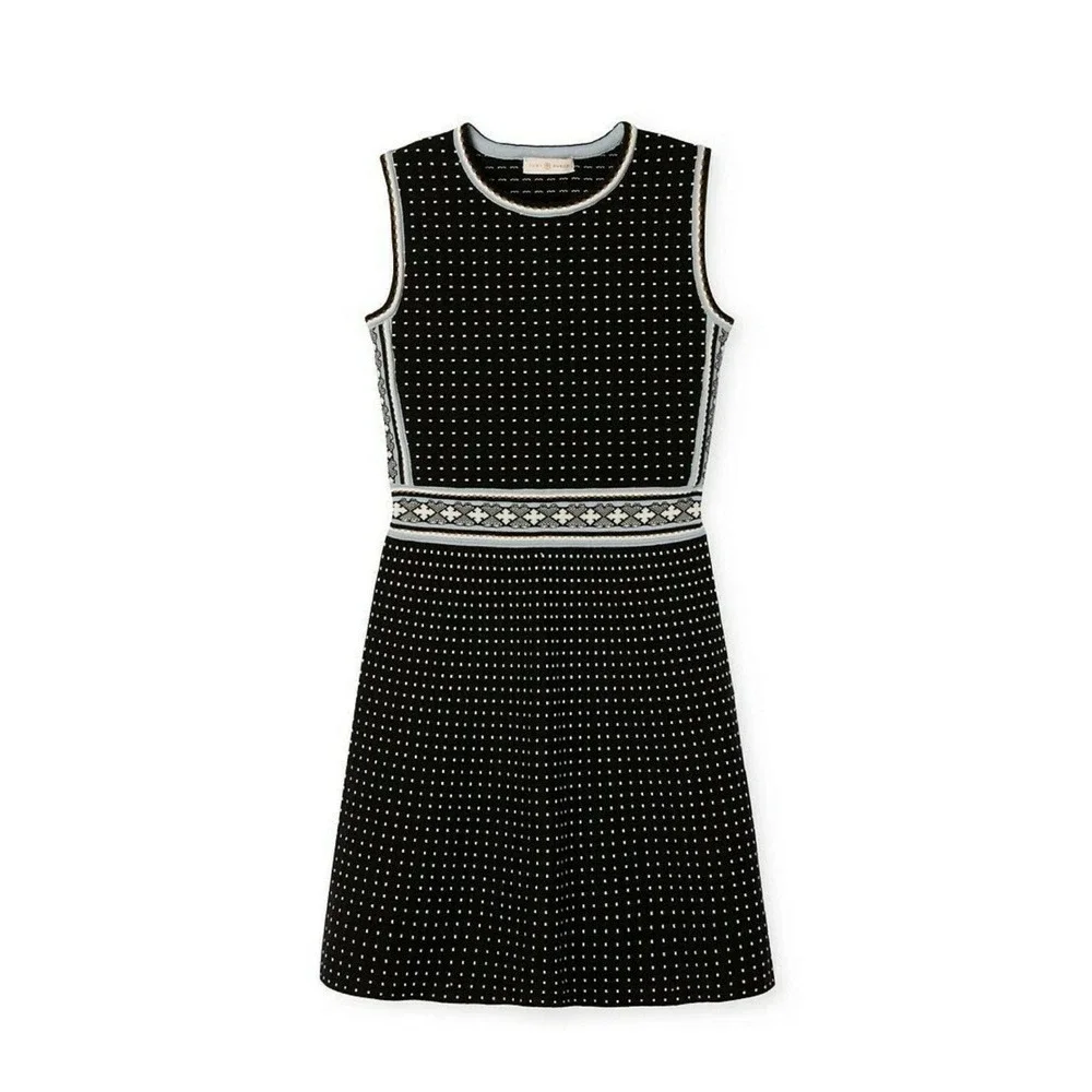 TORY‎ BURCH Navy Mini Geo Sleeveless Knit Sweater A-line Dress Sz XL $395 F17